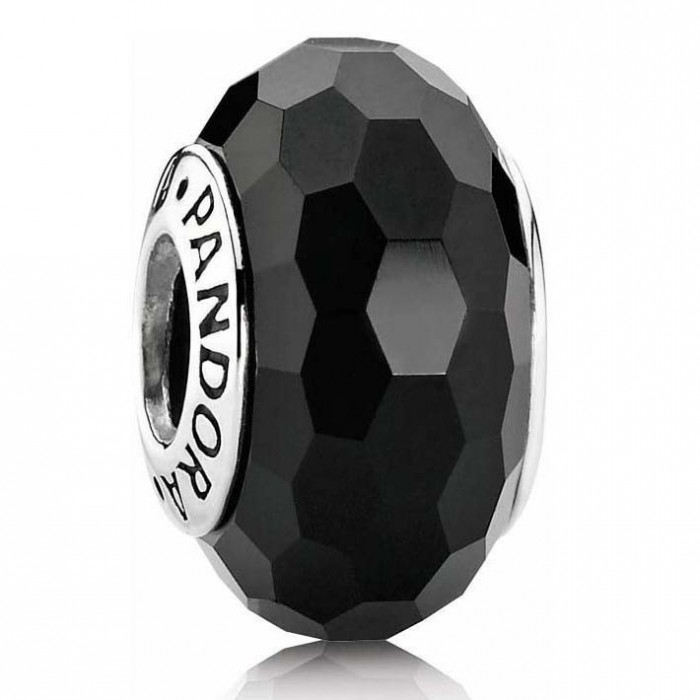 Pandora Beads-Murano Glass Black Faceted-Charm Jewelry