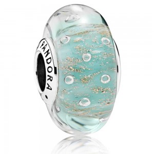 Pandora Beads-Murano Glass Mint Glitter-Charm Jewelry