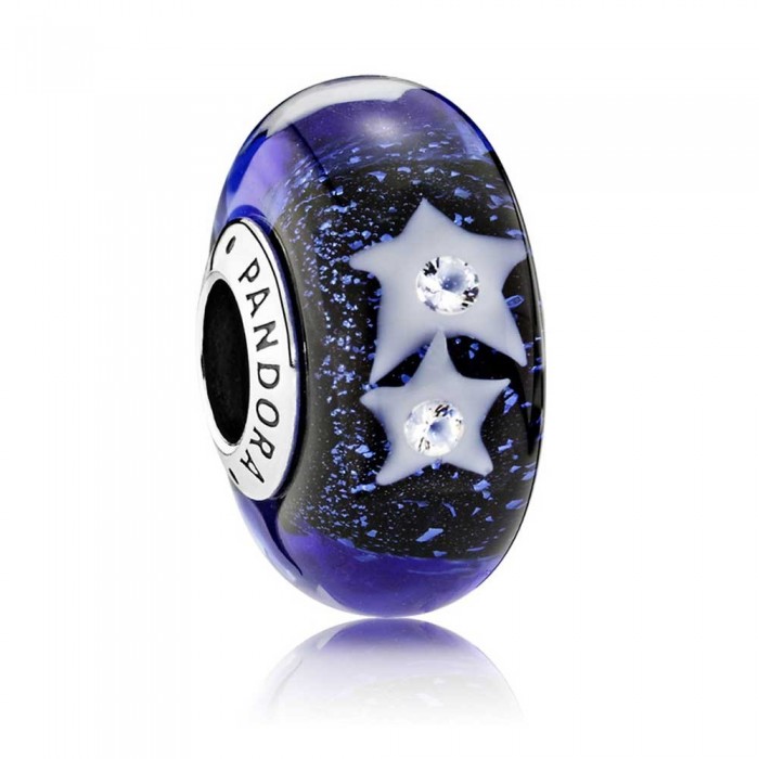 Pandora Beads-Murano Glass Night Sky Moon and Stars-Charm Jewelry