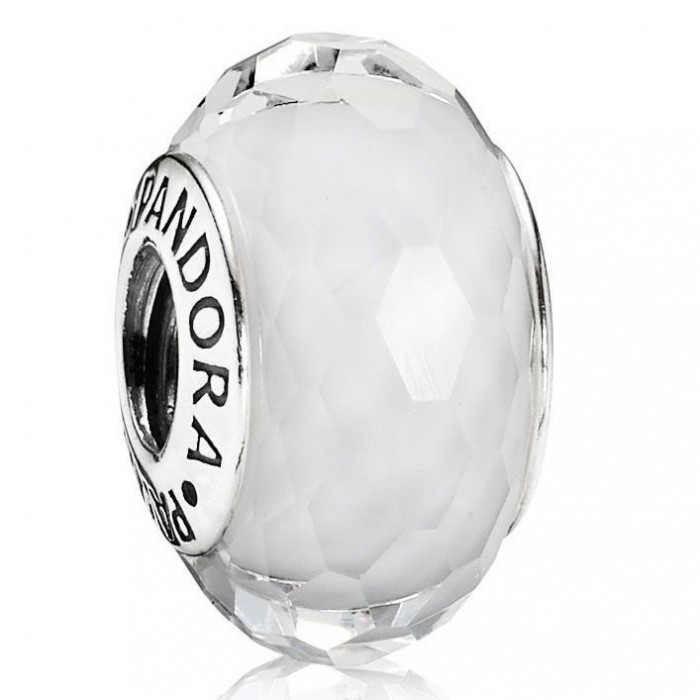 Pandora Beads-Murano Glass White Facted-Charm Jewelry