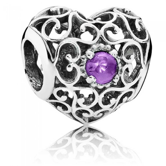 Pandora Charm-February Birthstone Signature Heart Birthstone Jewelry