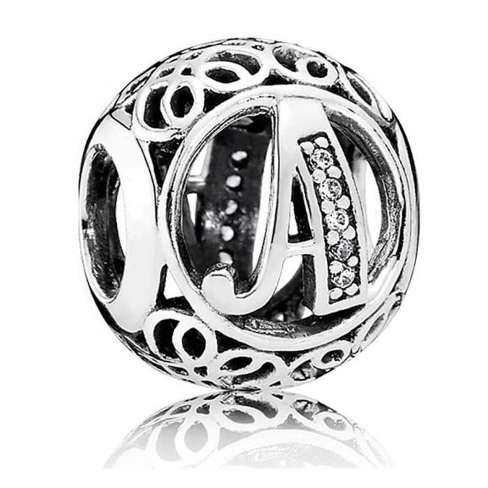Pandora Charm-Vintage A Swirl Alphabet-CZ Jewelry