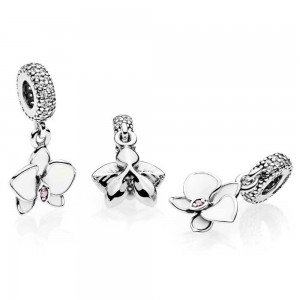 Pandora Charm-White Orchid Dropper Floral Jewelry