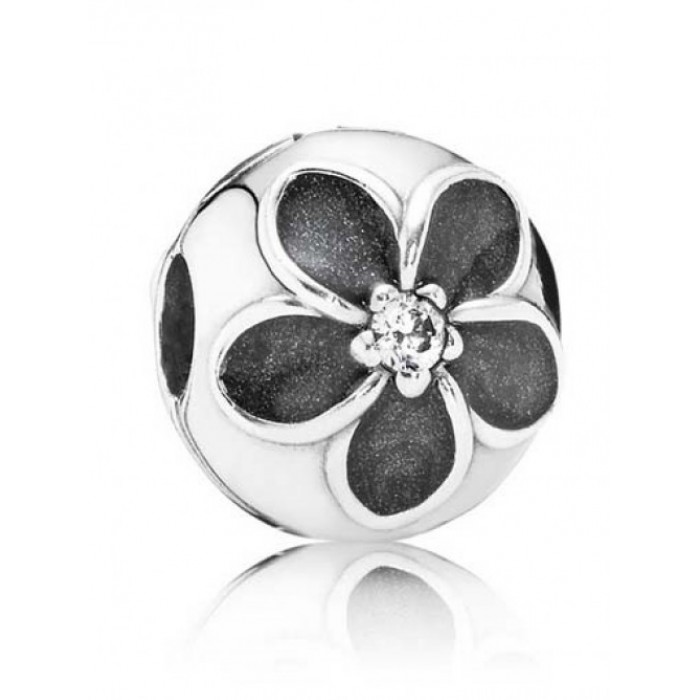 Pandora Clips-Black Flower-Enamel Jewelry