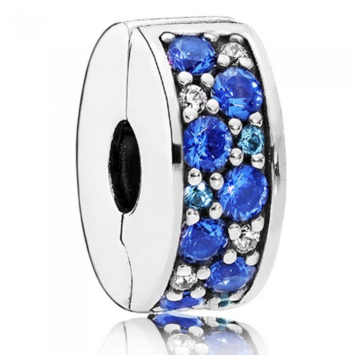 Pandora Clips-Blue Mosaic Shining Elegance-Cubic Zirconia Jewelry