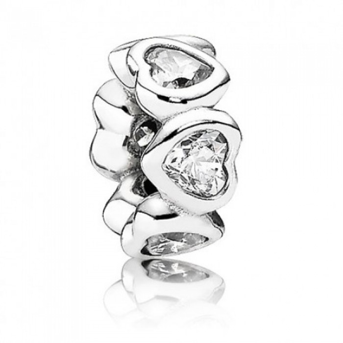 Pandora Spacers-Heart Love-Pave CZ-Sterling Silver Jewelry