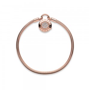 Pandora Bracelet-Smooth Rose-Signature Padlock-Clear CZ Jewelry