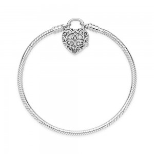 Pandora Bracelet-Smooth Silver Padlock-Regal Heart Jewelry