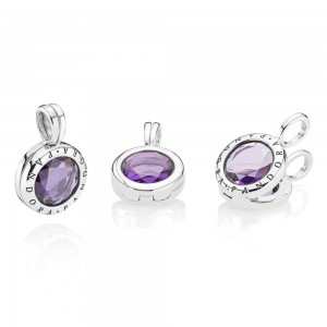 Pandora Charm-Faceted Locket Dangle-Synthetic Amethyst Jewelry