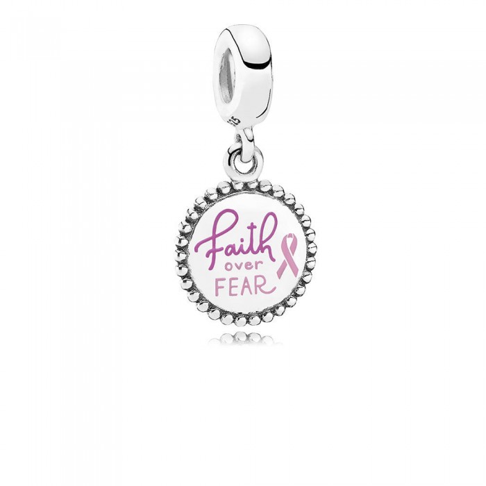Pandora Charm-Faith Over Fear Dangle-Pink Enamel Jewelry