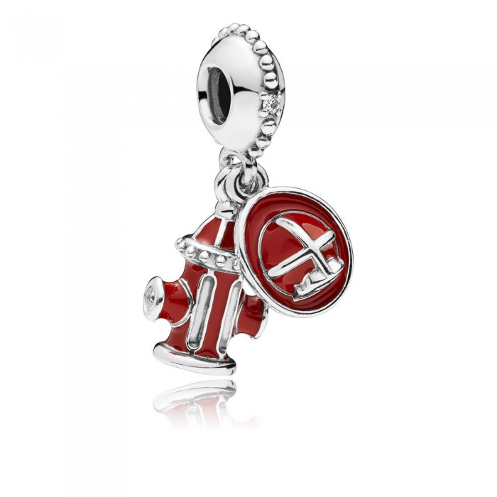 Pandora Charm-Firefighter Essentials Dangle-Clear CZ-Mixed Enamel Jewelry
