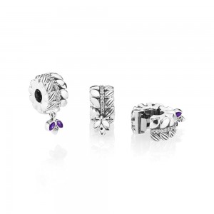 Pandora Charm-Grains of Energy Clip-Clear CZ-Purple Enamel Jewelry