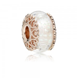 Pandora Charm-Iridescent White Glass-Rose Jewelry