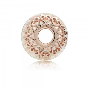 Pandora Charm-Iridescent White Glass-Rose Jewelry
