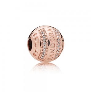 Pandora Charm-Logo Hearts Clip-Rose-Clear CZ Jewelry