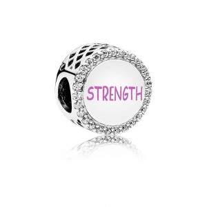 Pandora Charm-Ribbon of Strength-Pink Enamel and Clear CZ Jewelry