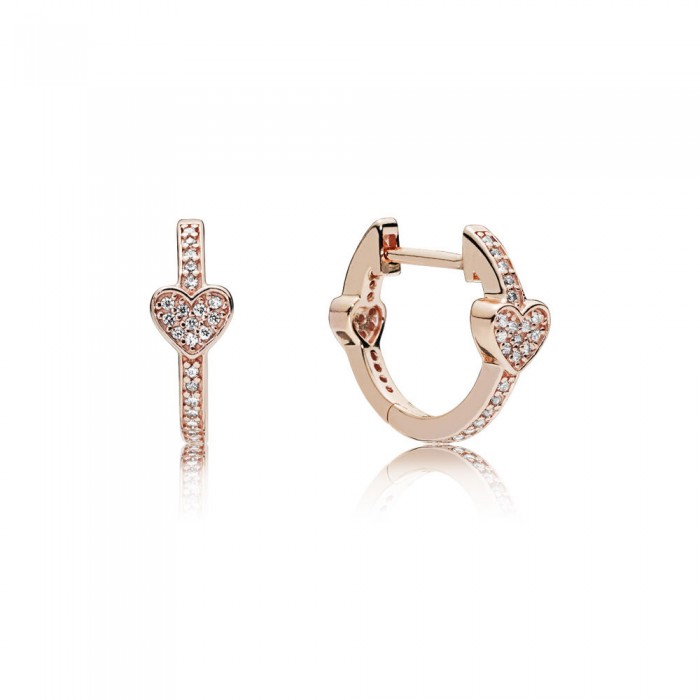 Pandora Earring-Allu Hearts Hoop-Rose-Clear CZ Jewelry