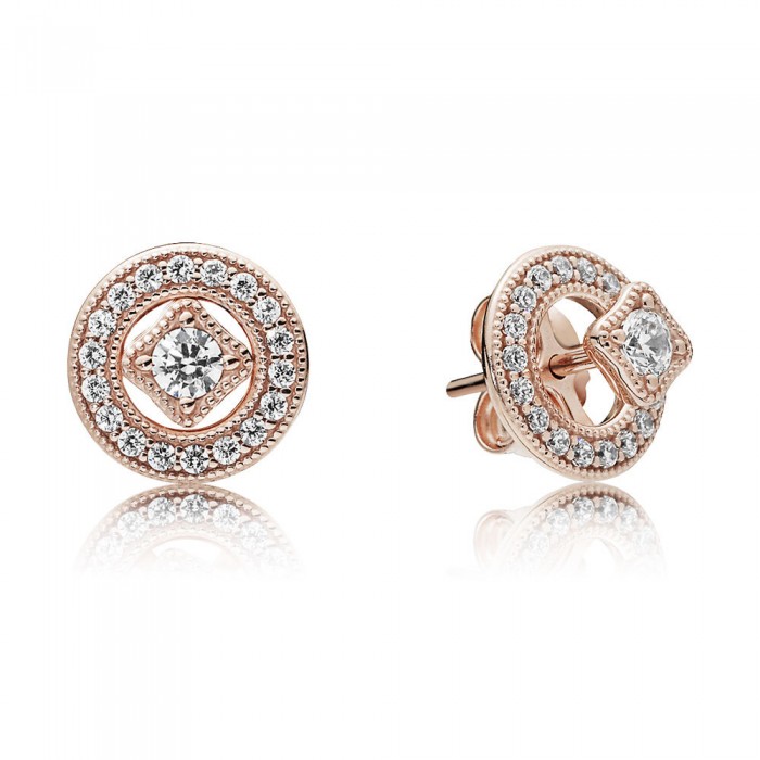 Pandora Earring-Vintage Allure-Rose-Clear CZ Jewelry