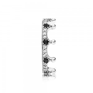 Pandora Ring-Enchanted Crown-Clear CZ-Black Crystals Jewelry