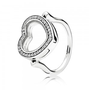 Pandora Ring-Sparkling Floating Heart Locket-Clear CZ Jewelry