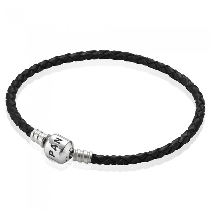 Pandora Bracelet-Black Braided-Leather Jewelry