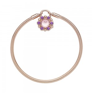 Pandora Bracelet-Heraldic Radiance Padlock-Rose-Pink-Purple Crystals Jewelry