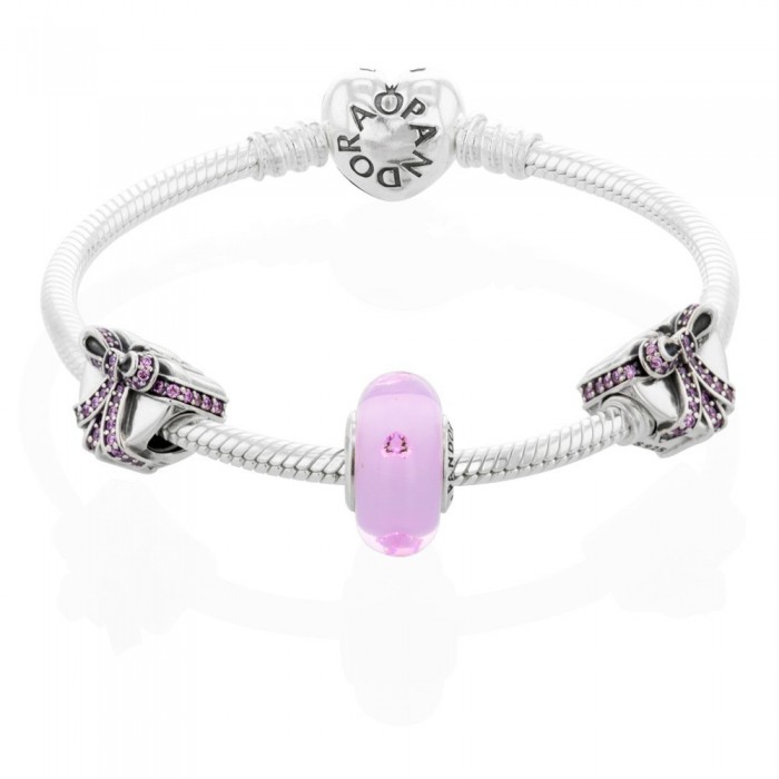 Pandora Bracelet-Pink Present Love Complete-CZ-Silver Jewelry