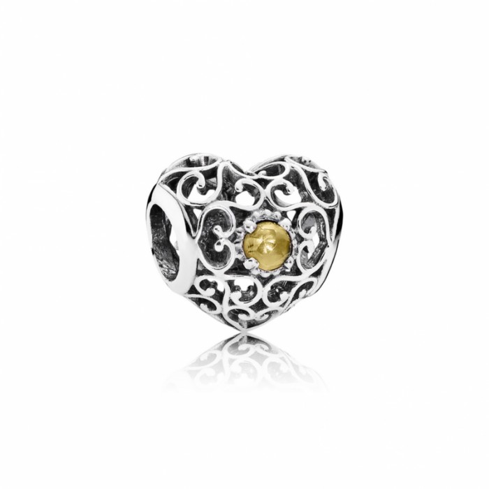 Pandora Charm-November Signature Heart-Citrine Jewelry