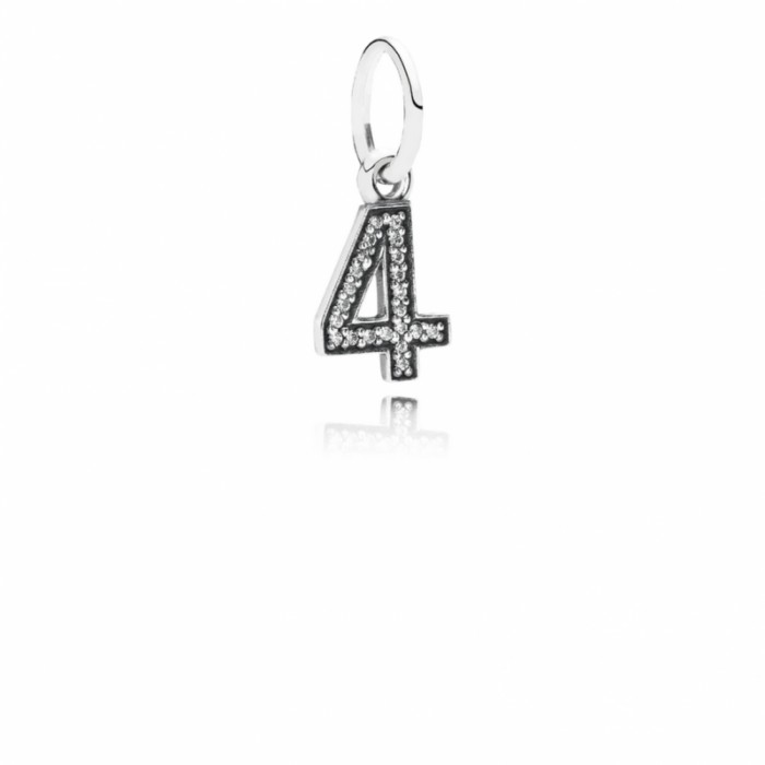 Pandora Charm-Number 4 Dangle-Clear CZ Jewelry