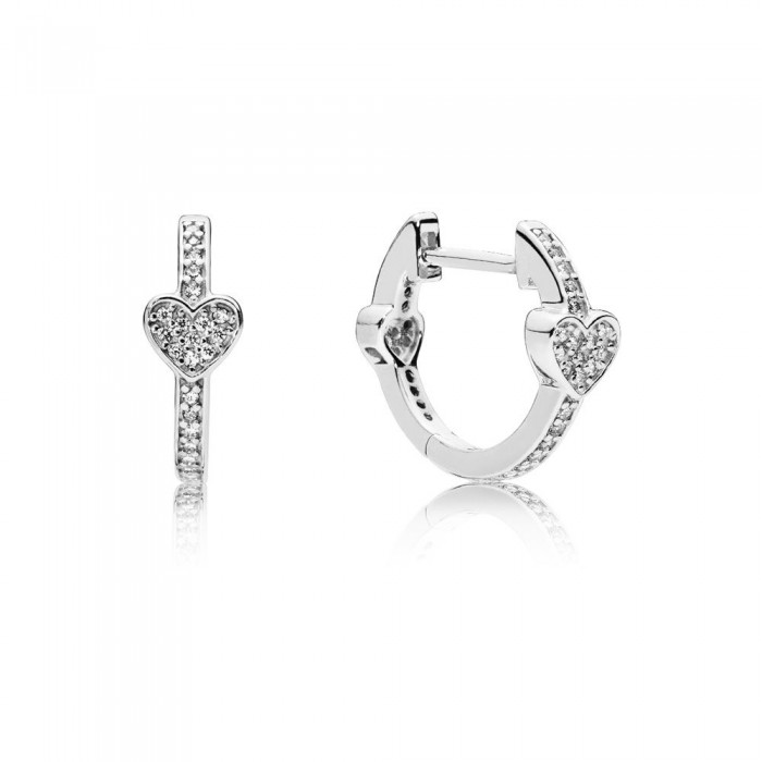 Pandora Earring-Allu Hearts Hoop-Clear CZ Jewelry