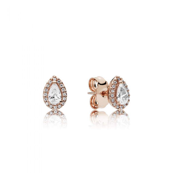 Pandora Earring-Radiant Teardrops-Rose-Clear CZ Jewelry