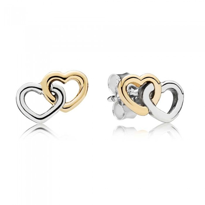 Pandora Earring-Terlocked Heart Love Stud-Gold Jewelry