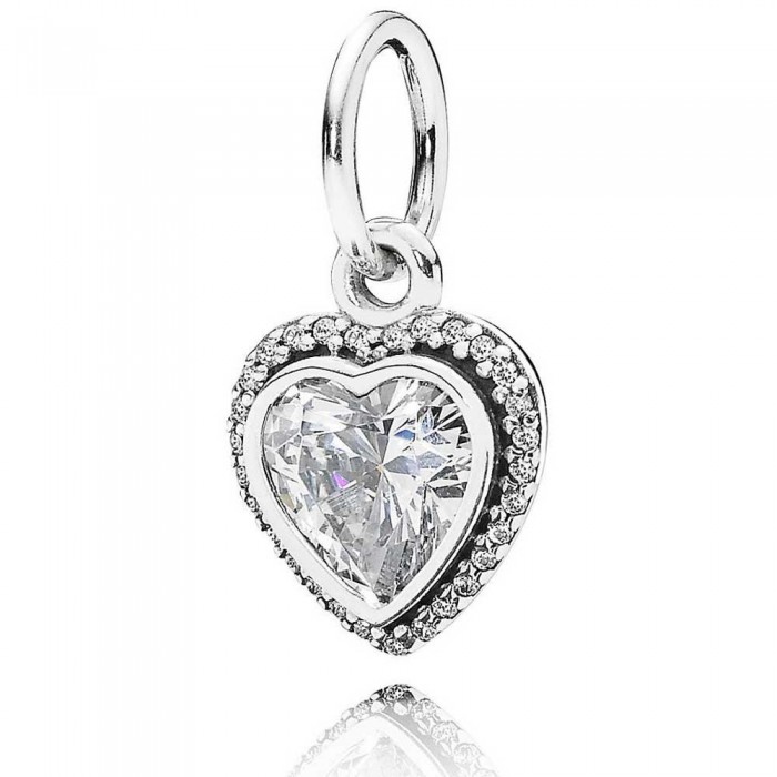 Pandora Necklace-Love Heart Pendant-Pave CZ-925 Silver Jewelry
