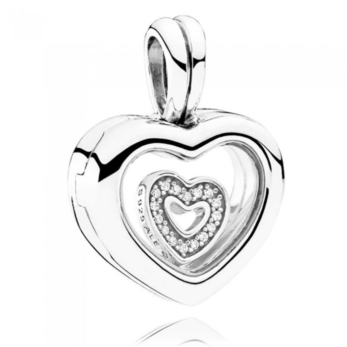 Pandora Necklace-Petite Memories Floating Heart Love Locket-CZ Jewelry