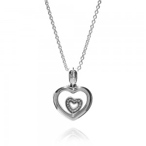 Pandora Necklace-Petite Memories Floating Heart Love Locket-Silver Jewelry