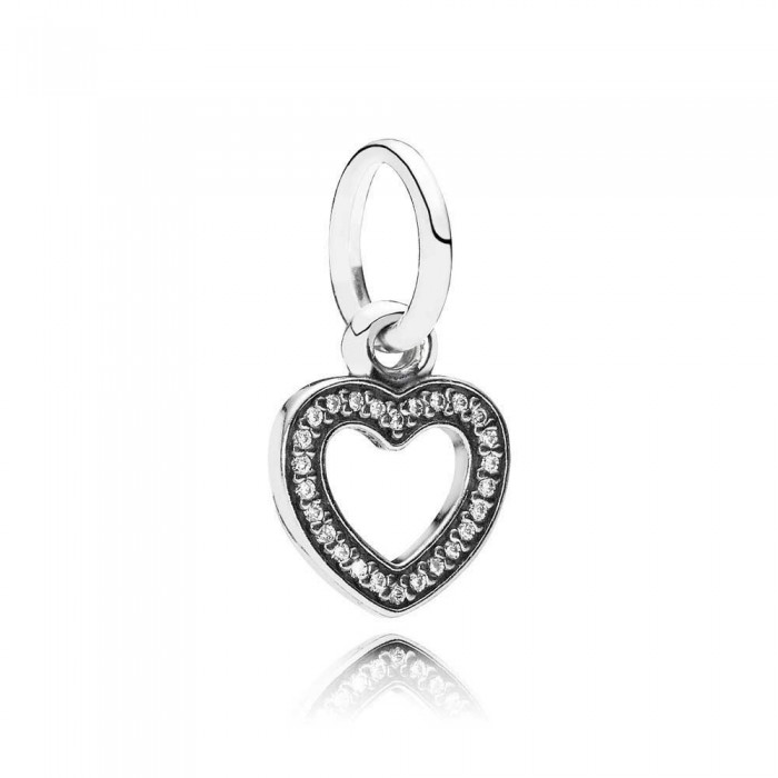 Pandora Necklace-Silver Open Heart Dropper Love Pendant Jewelry