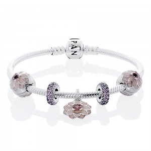 Pandora Bracelet-Blooming Dahlia Floral Complete-Cubic Zirconia Jewelry