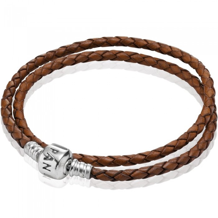 Pandora Bracelet-Brown Double Braided-Leather Jewelry