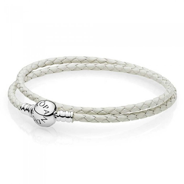 Pandora Bracelet-Ivory White Double Woven-Leather Jewelry