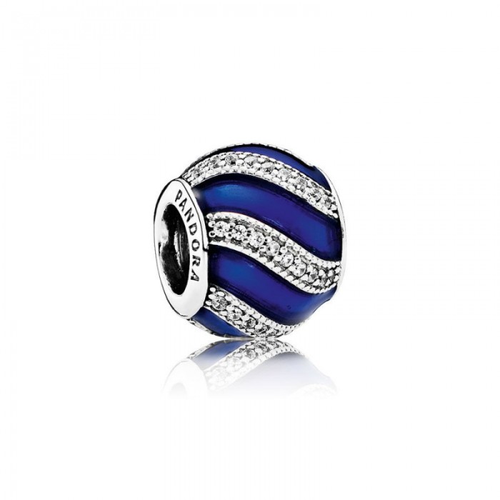 Pandora Charm-Adornment-Transparent Royal-Blue Enamel Clear CZ Jewelry