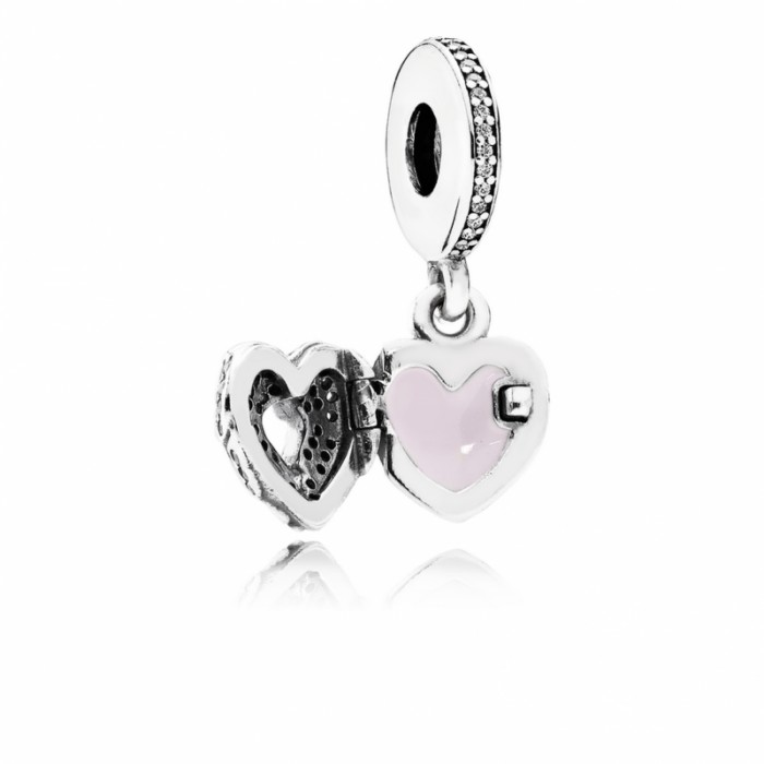 Pandora Charm-Angel Wings Dangle-Clear CZ Pink Enamel Jewelry