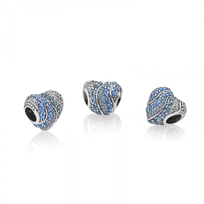 Pandora Charm-Aqua Heart-Aqua-London Blue Crystals-Clear CZ Jewelry