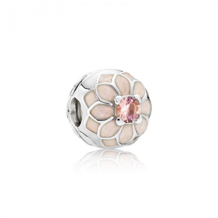 Pandora Charm-Blooming Dahlia Clip-Cream Enamel Blush Pink Crystal Jewelry