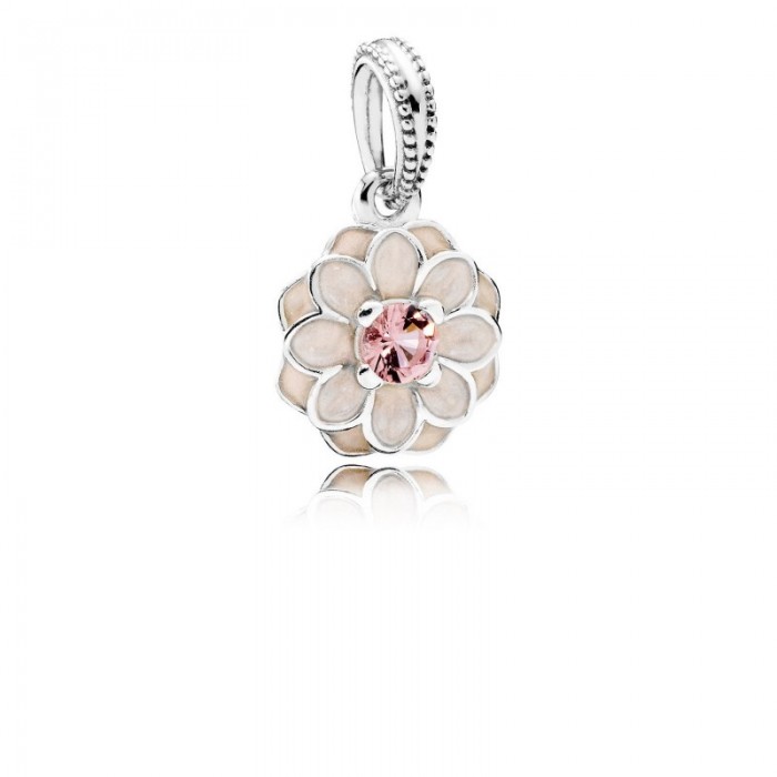 Pandora Charm-Blooming Dahlia Dangle-Cream Enamel Blush Pink Crystal Jewelry