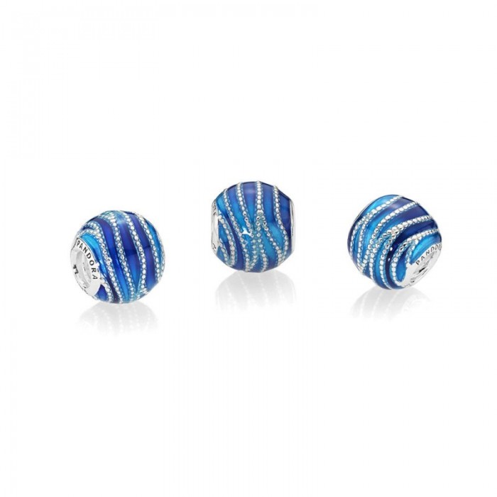 Pandora Charm-Blue Swirls-Mixed Enamel Jewelry