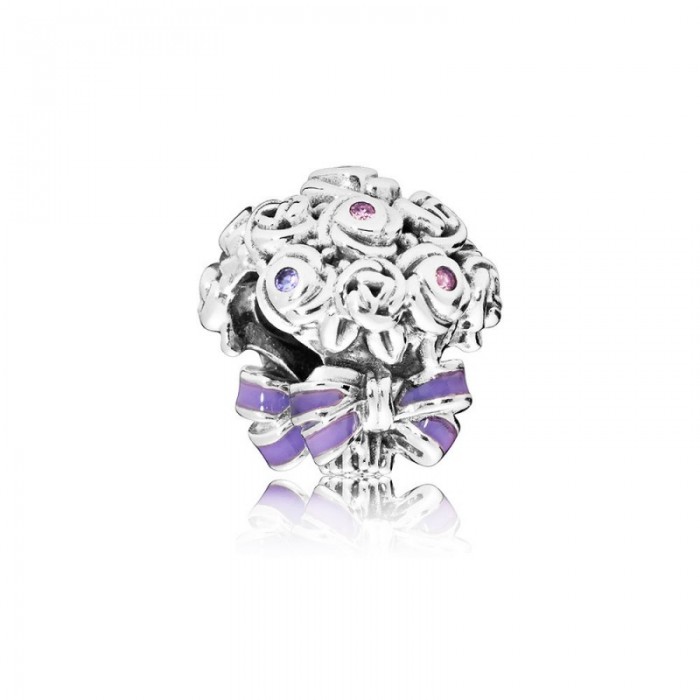 Pandora Charm-Celebration Bouquet-Lilac RosePink Crystals Purple Enamel Jewelry