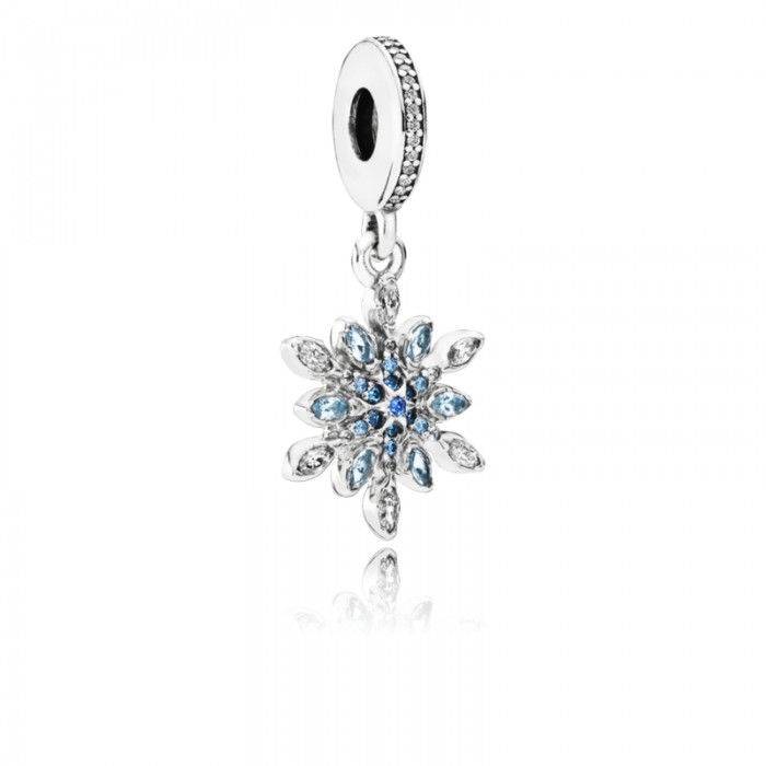 Pandora Charm-Crystalized Snowflake Dangle-Blue Crystals Clear CZ Jewelry