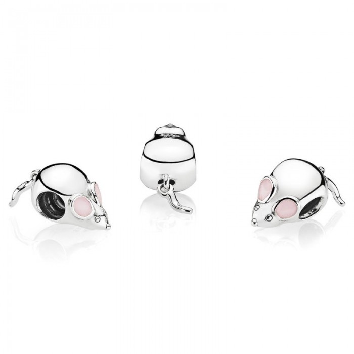 Pandora Charm-Cute Mouse-Pink Enamel Jewelry