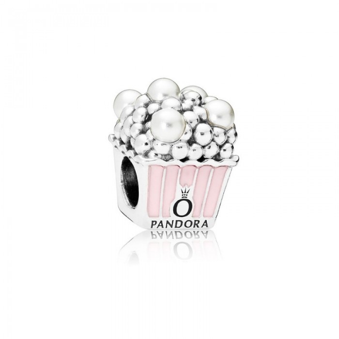 Pandora Charm-Delicious Popcorn-Pale Pink Enamel White Crystal Pearls Jewelry