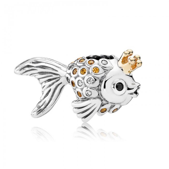 Pandora Charm-Fairytale Fish-Orange Gold CZ Black Crystals Jewelry